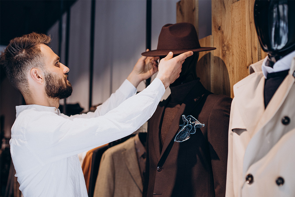 Homme cherchant des vêtements dans une boutique de mode
